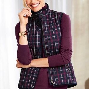 Talbots vest women quilted small purple blue plaid